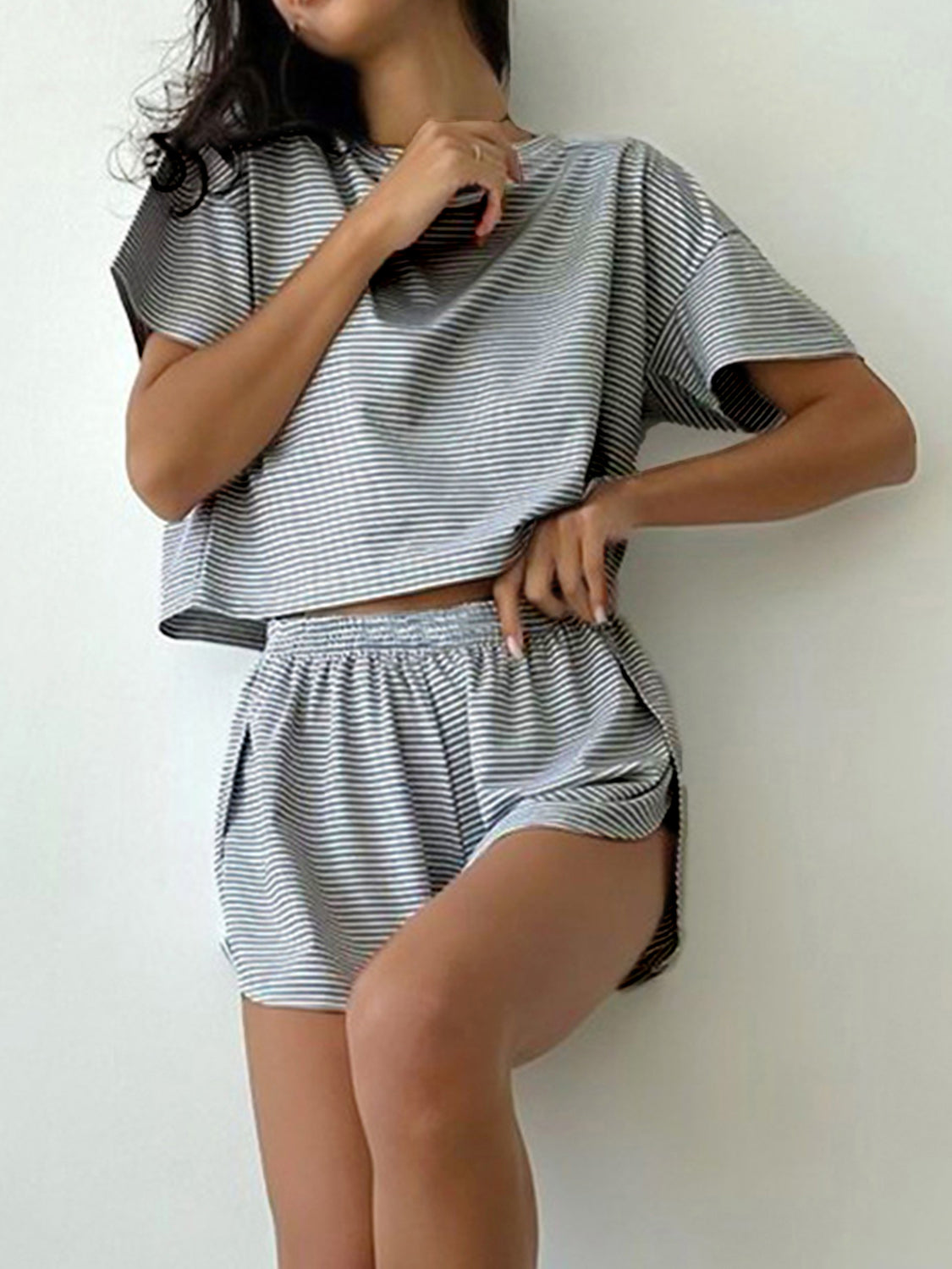 Daily Adoration Striped Round Neck Top and Shorts Set (Multiple Colors) - BP