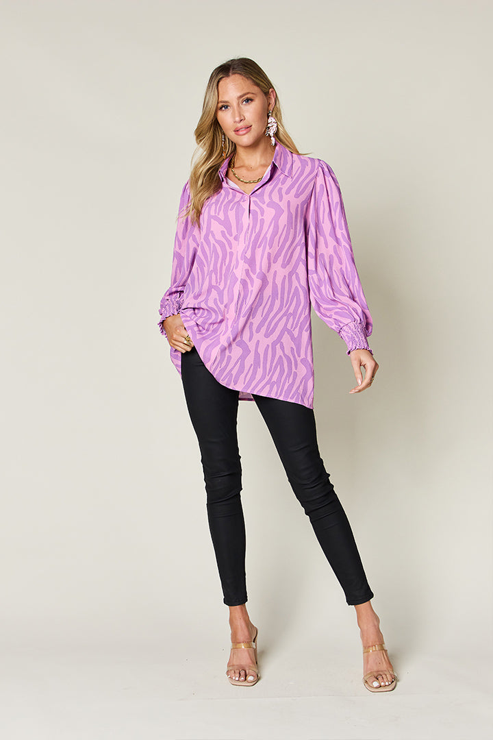 (S-3X) Stating My Opinion Printed Smocked Long Sleeve Blouse (Multiple Colors) - BP