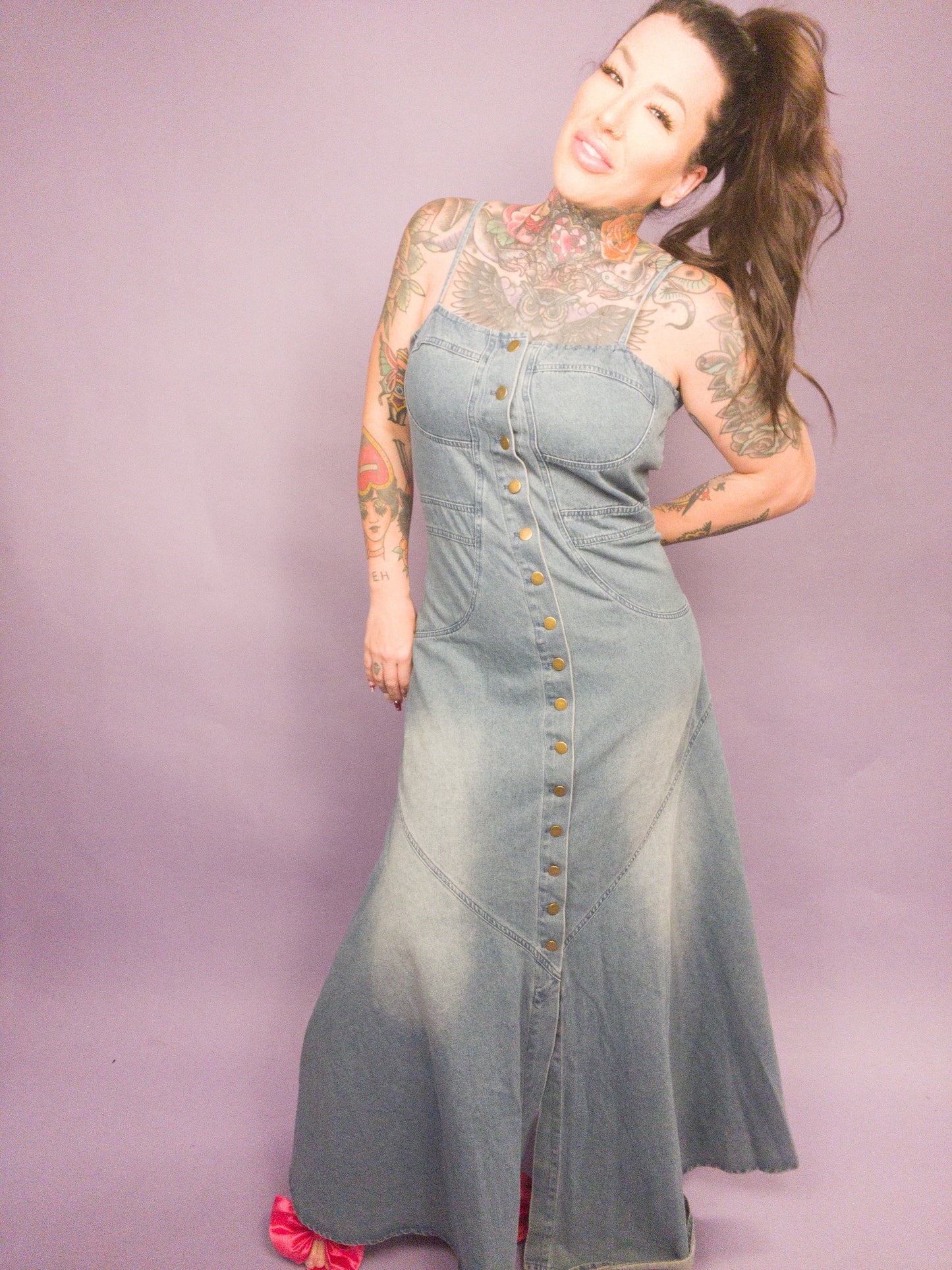 CURVY Jade By Jane - Button Down Sleeveless Denim Dress