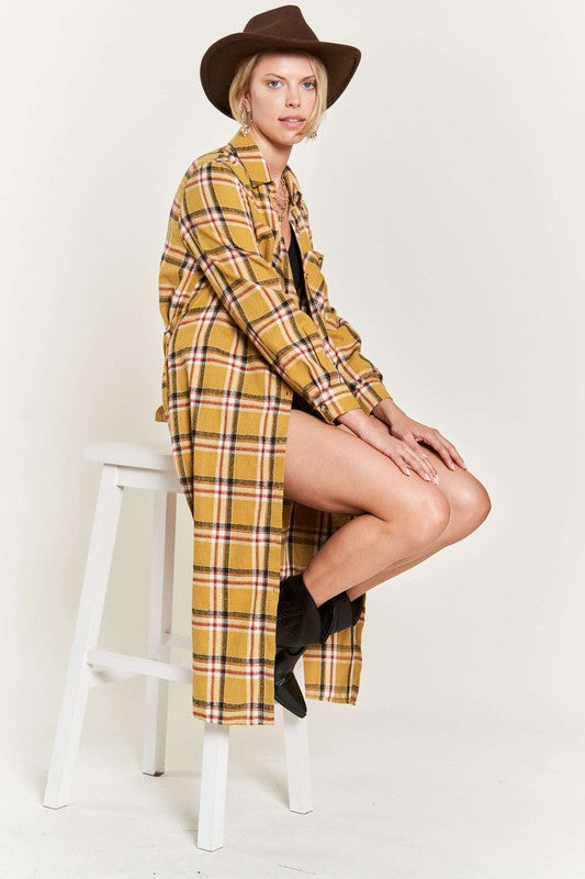 CURVY Jade By Jane - Plaid Print Collar Long Shirt Dress