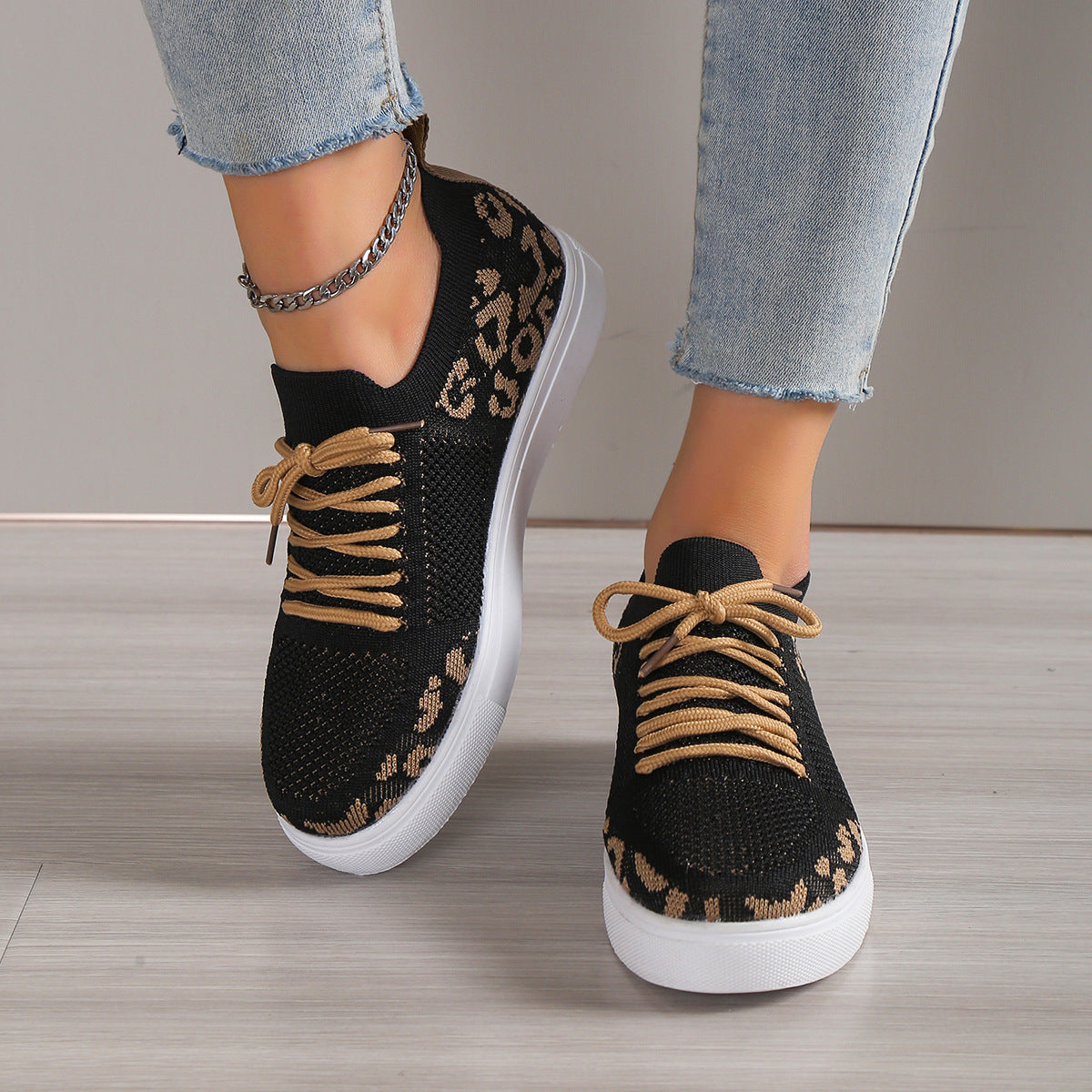 In First Place Lace-Up Leopard Flat Sneakers (Multiple Colors)