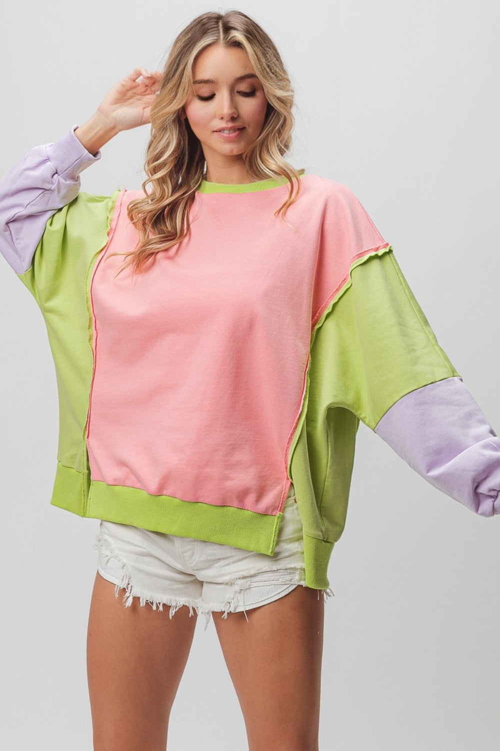 Got You Figured Out Washed Color Block Sweatshirt (BiBi)