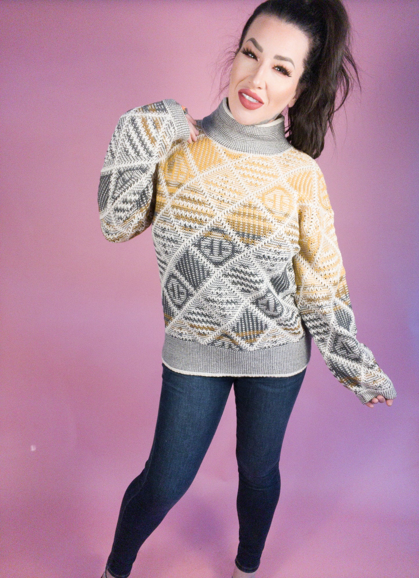 No Sugar Coating Mock Neck Oversized Sweater