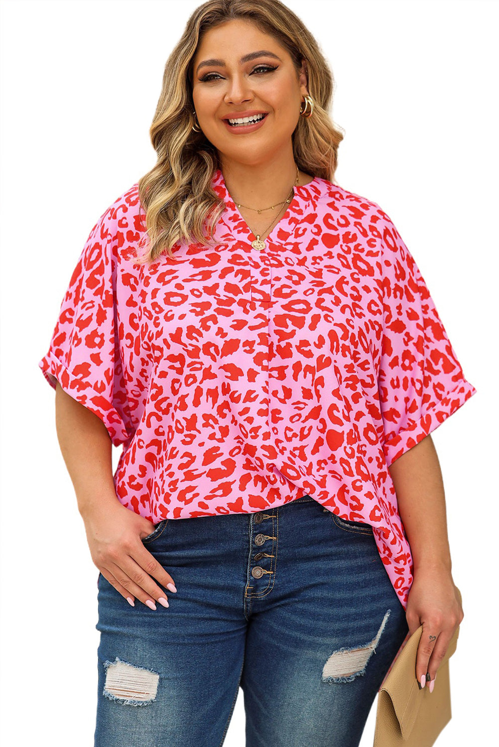 (1X-3X) Ratings Up Notched Neck Half Sleeve Top (Multiple Prints) - BP