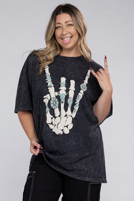 CURVY - Plus Skeleton Rock Hand Sign Graphic Top (MULTIPLE COLORS) - BP