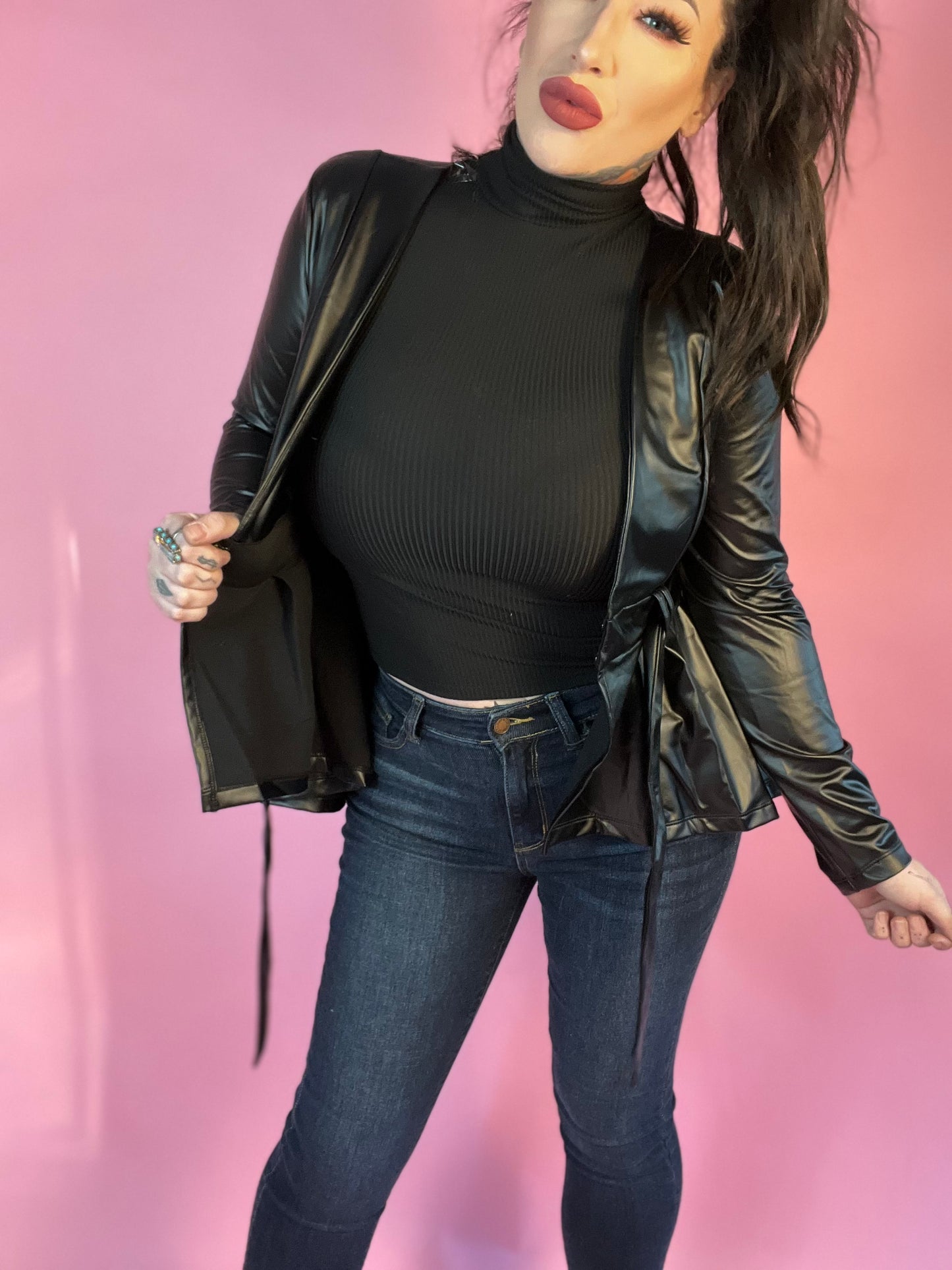 Lifelong Memories Pleather Peplum Jacket