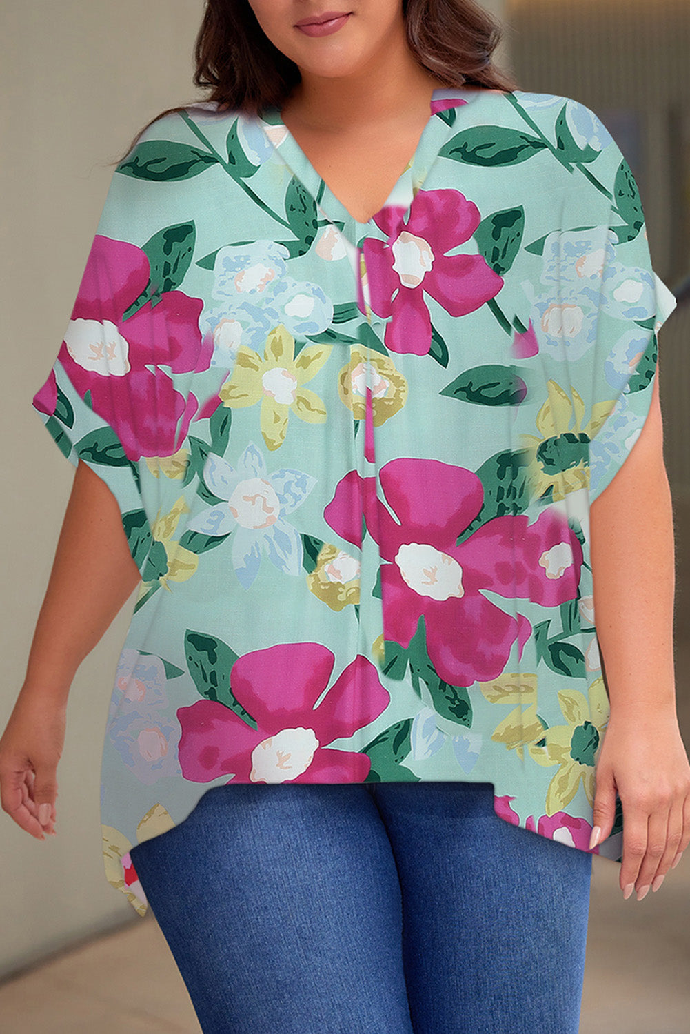 (1X-3X) Ratings Up Notched Neck Half Sleeve Top (Multiple Prints) - BP