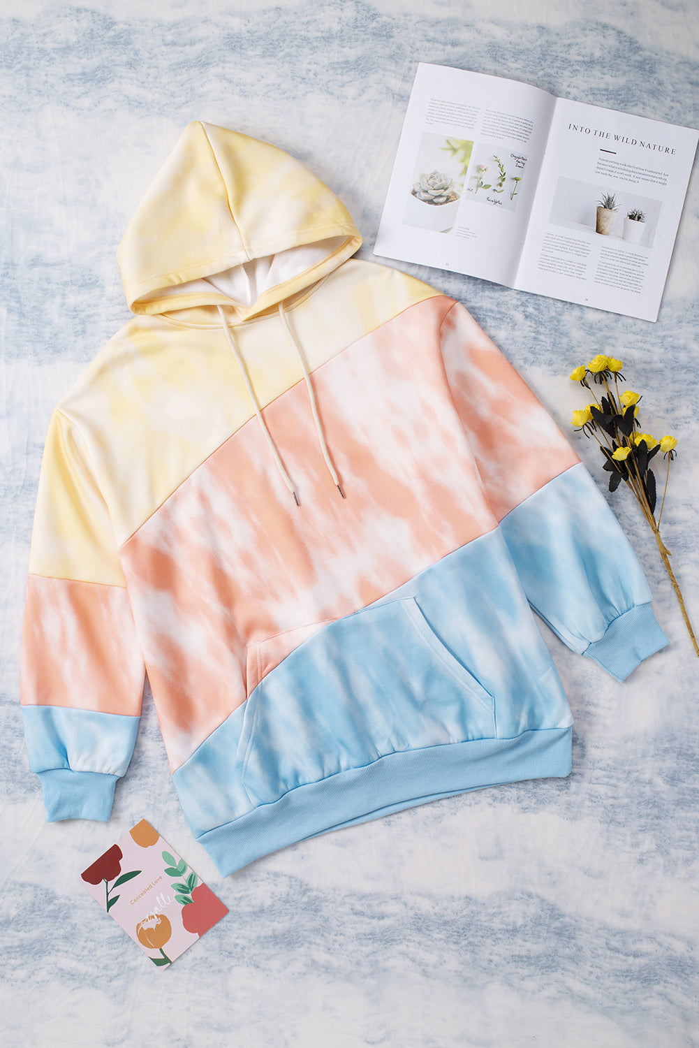 (1X-5X) Watch The Sunset Drawstring Color Block Dropped Shoulder Hoodie - BP