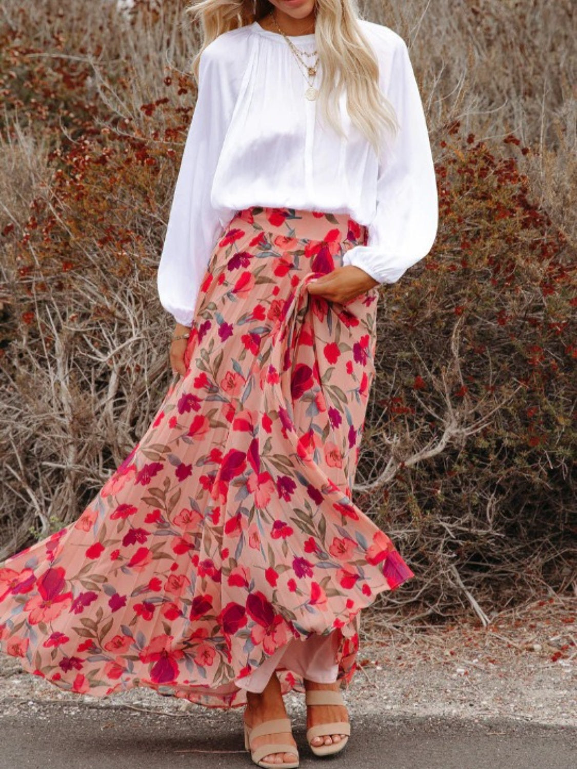 (S-2X) Brunch In Bali Pleated Maxi Skirt - BP