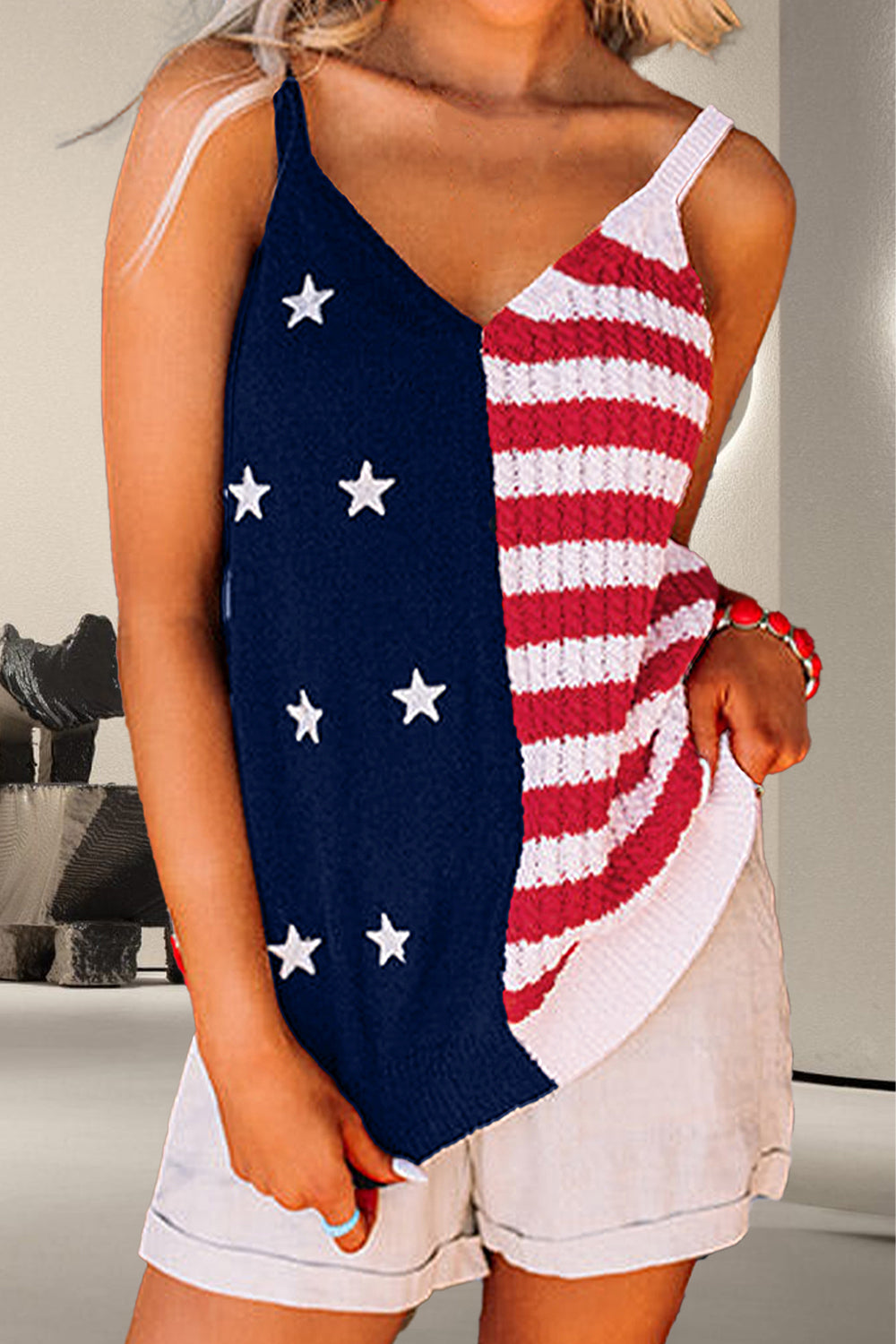 Rich In History US Flag Theme V-Neck Knit Cami