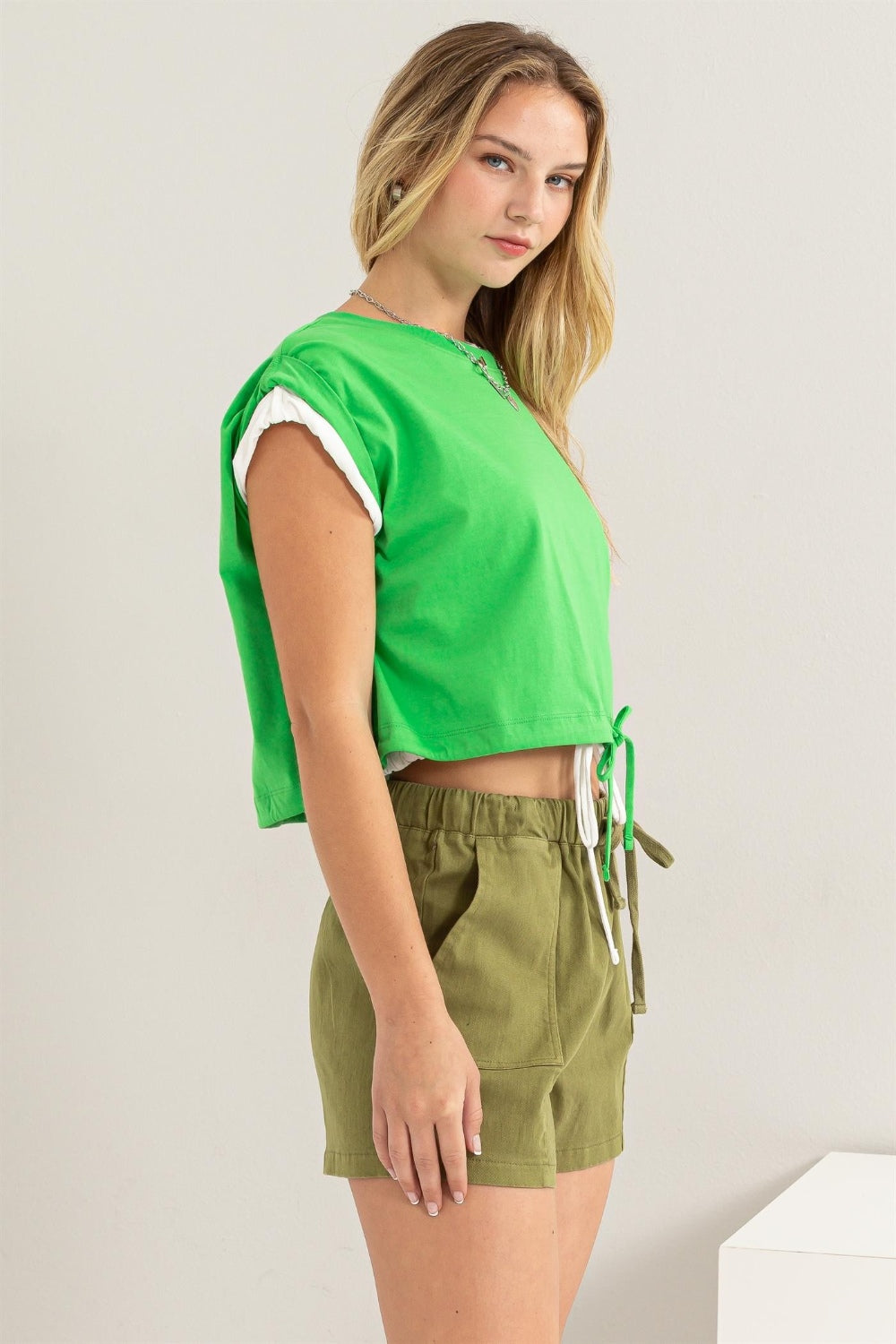 Green Get In The Game Drawstring Hem Crop Top (HYFVE)