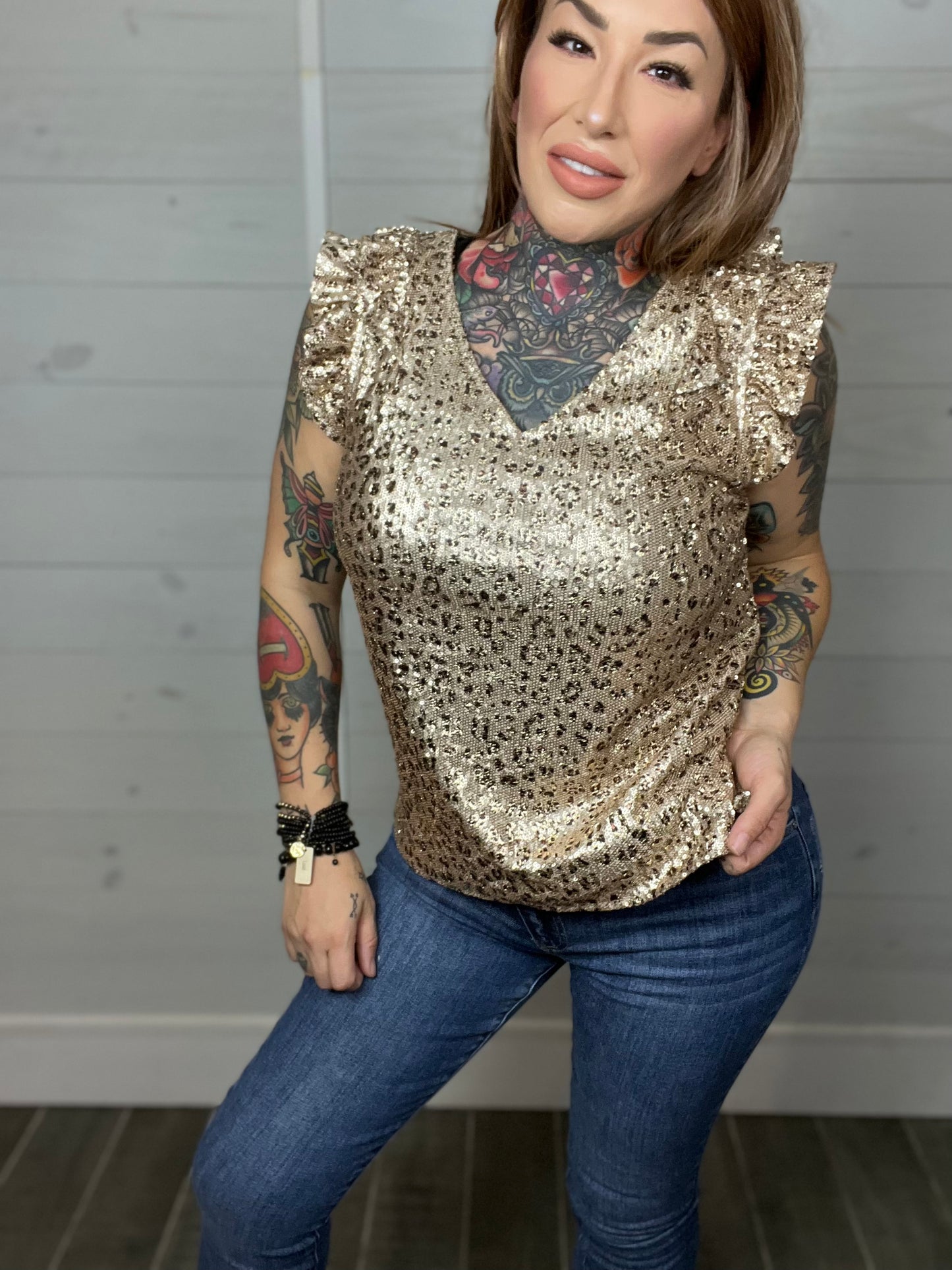 Looking So Innocent Sequin Leopard Top