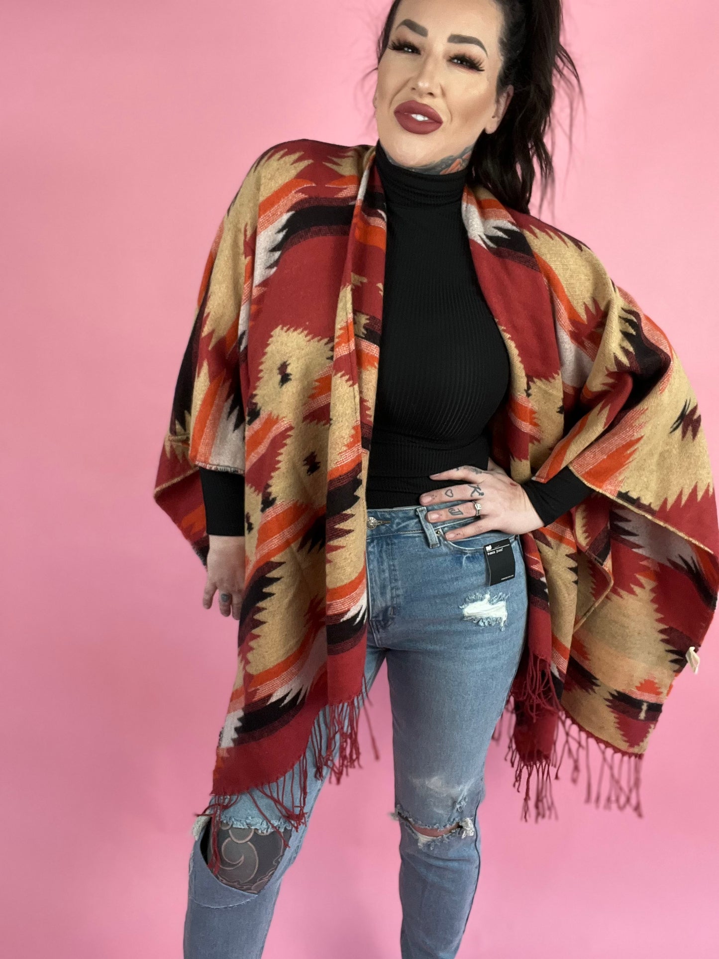 Hitting The Road Oversized Ethnic Ruana