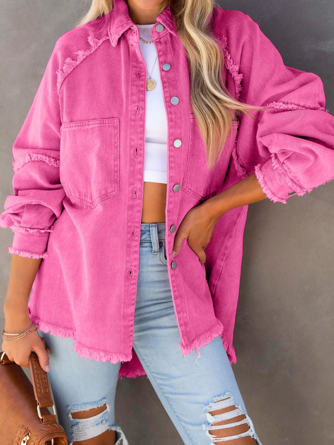 Destined To Impress Button Down Raw Hem Denim Jacket (Multiple Colors) - BP