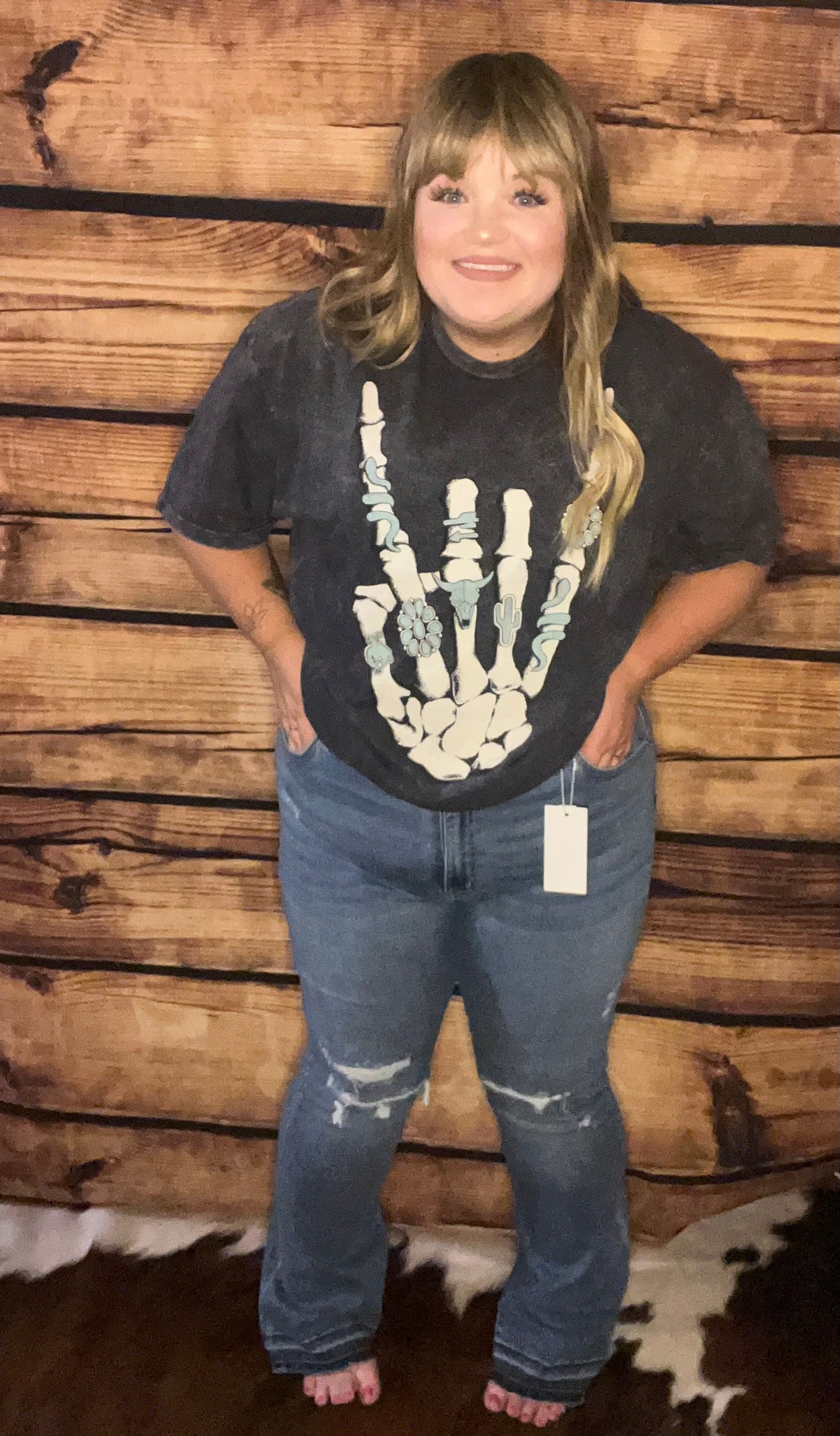 CURVY - Plus Skeleton Rock Hand Sign Graphic Top (MULTIPLE COLORS) - BP