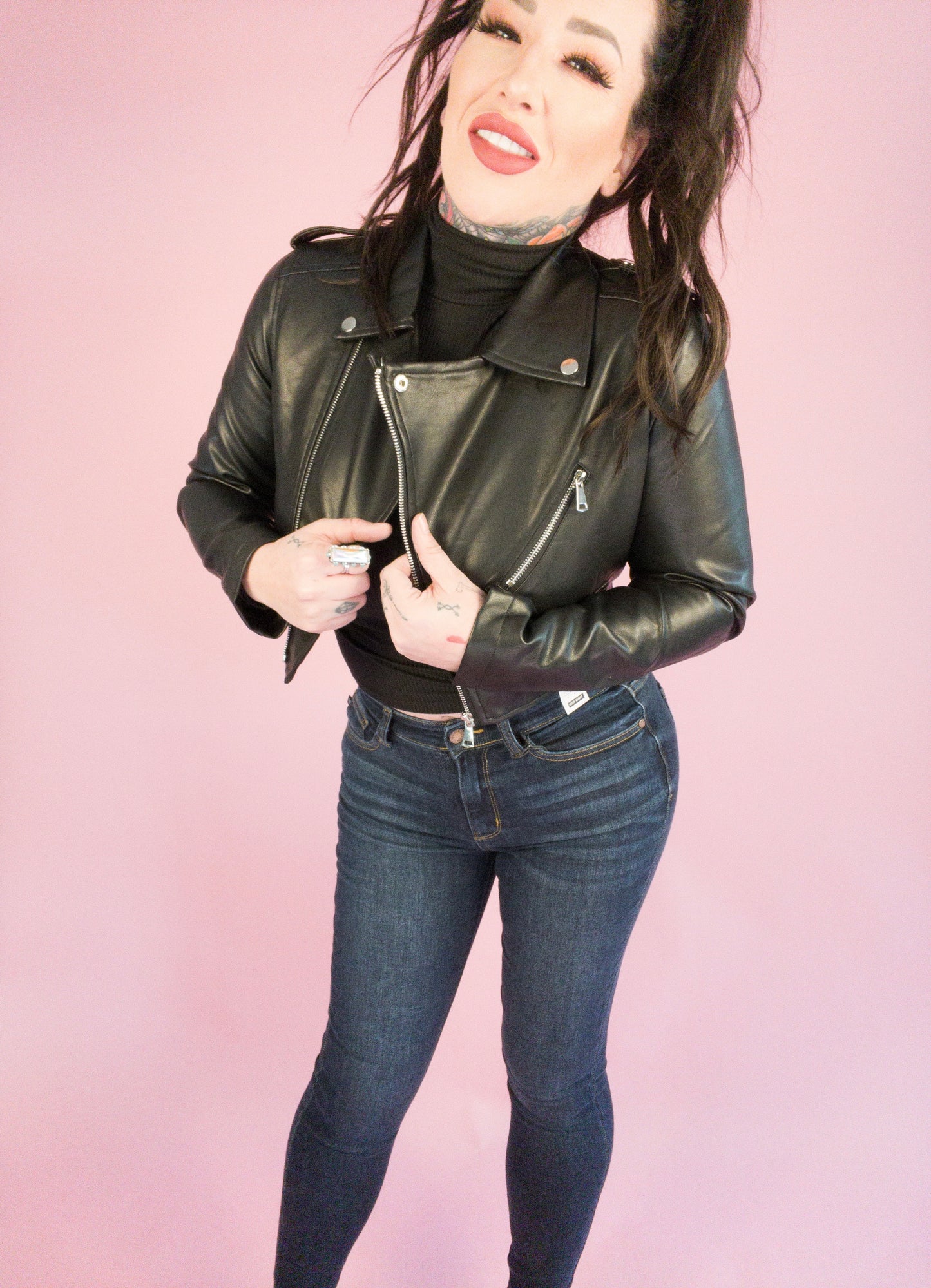 Cool Kid Pleather Cropped Moto Jacket