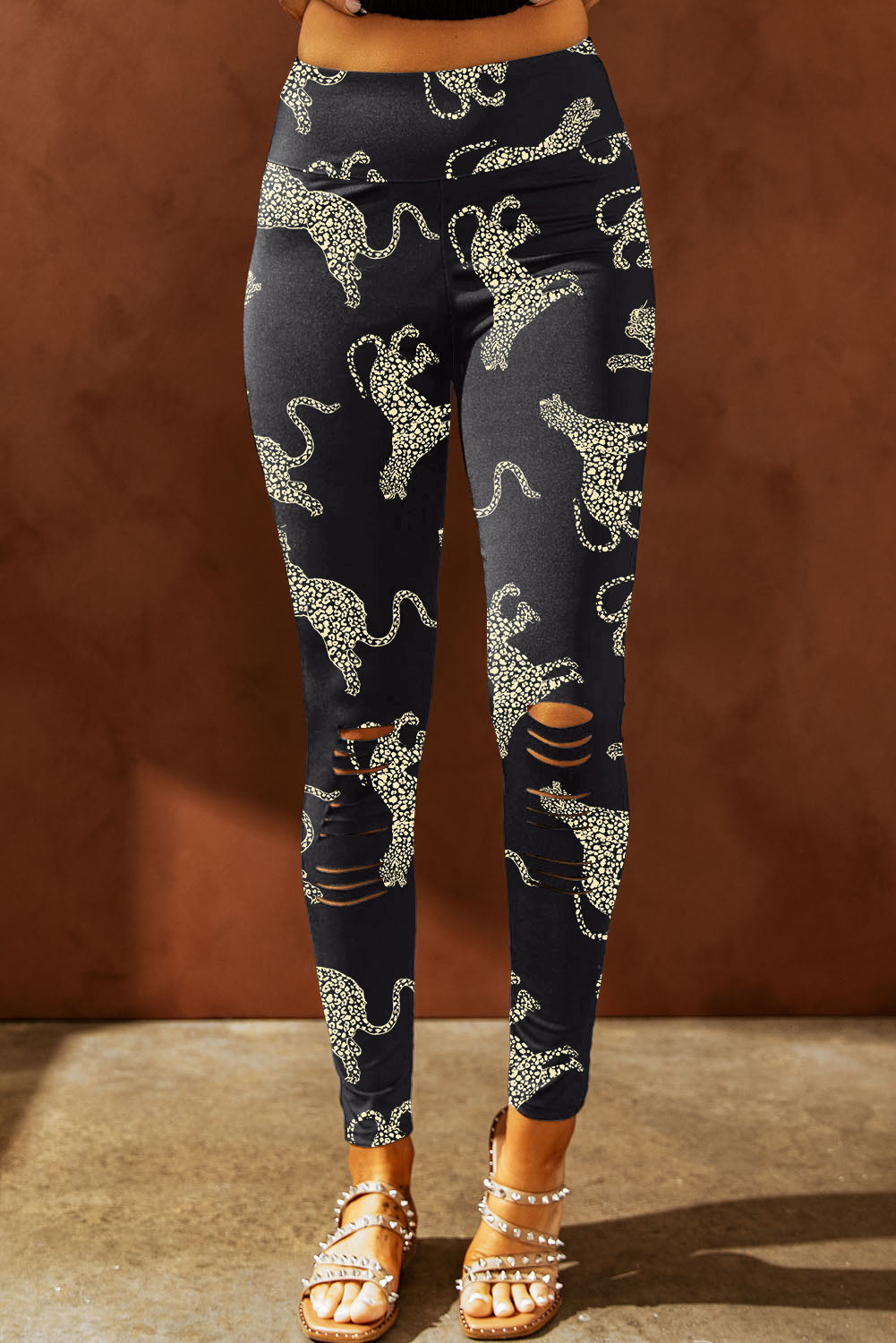 Quit Prowlin Animal Printed Distressed High Waist Leggings