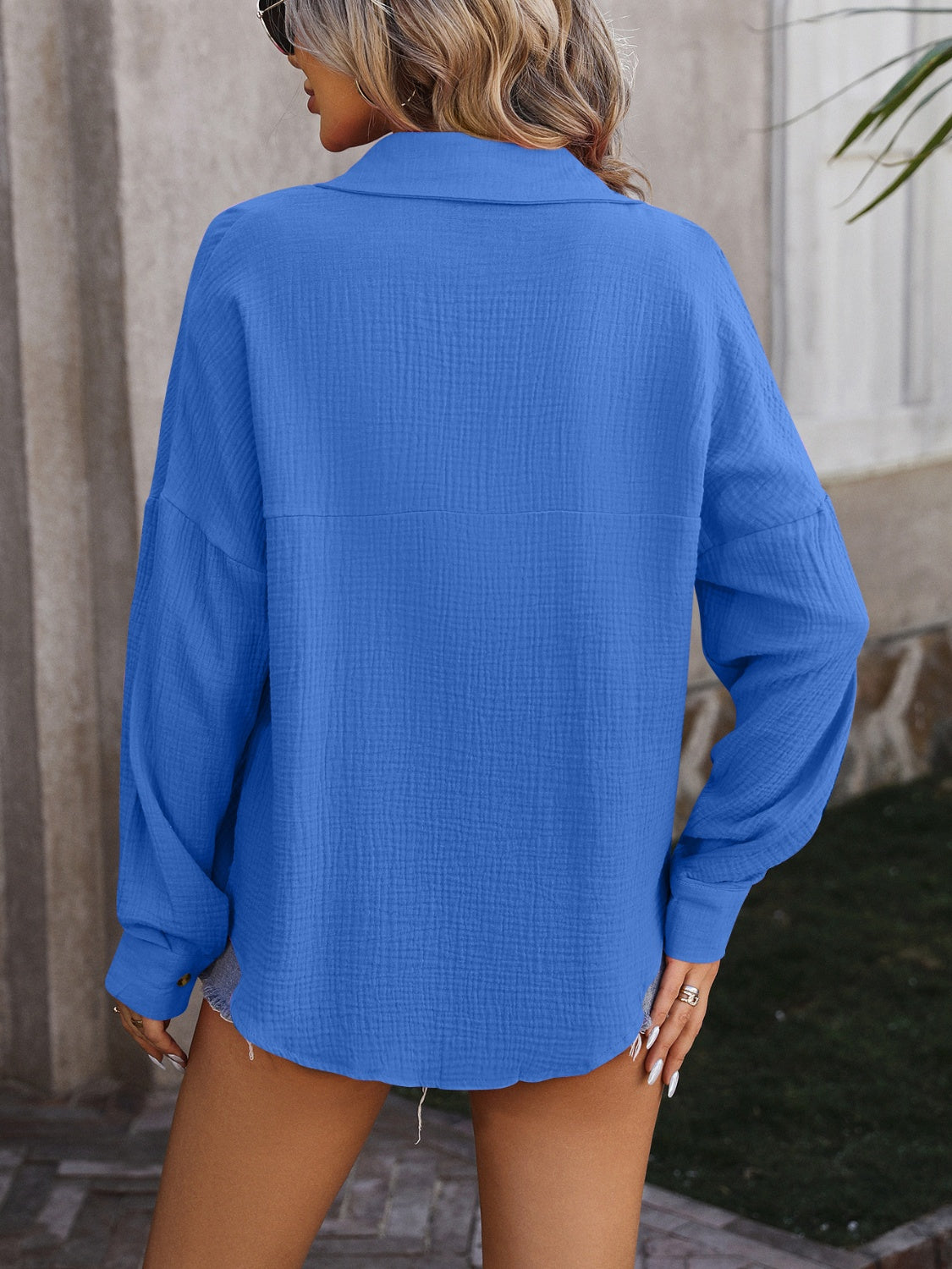 Dearest Darling Textured Pocketed Button Up Dropped Shoulder Shirt (Multiple Colors) - BP