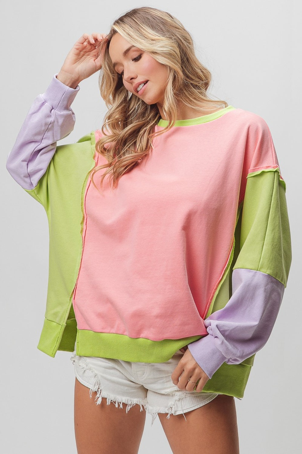 Got You Figured Out Washed Color Block Sweatshirt (BiBi)