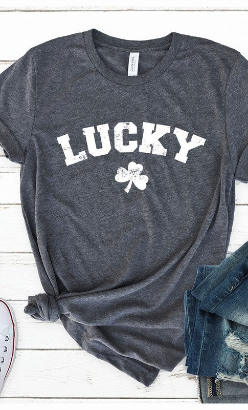 CURVY - Retro Lucky White ink Shamrock Graphic Tee PLUS (MULTIPLE COLORS) - BP