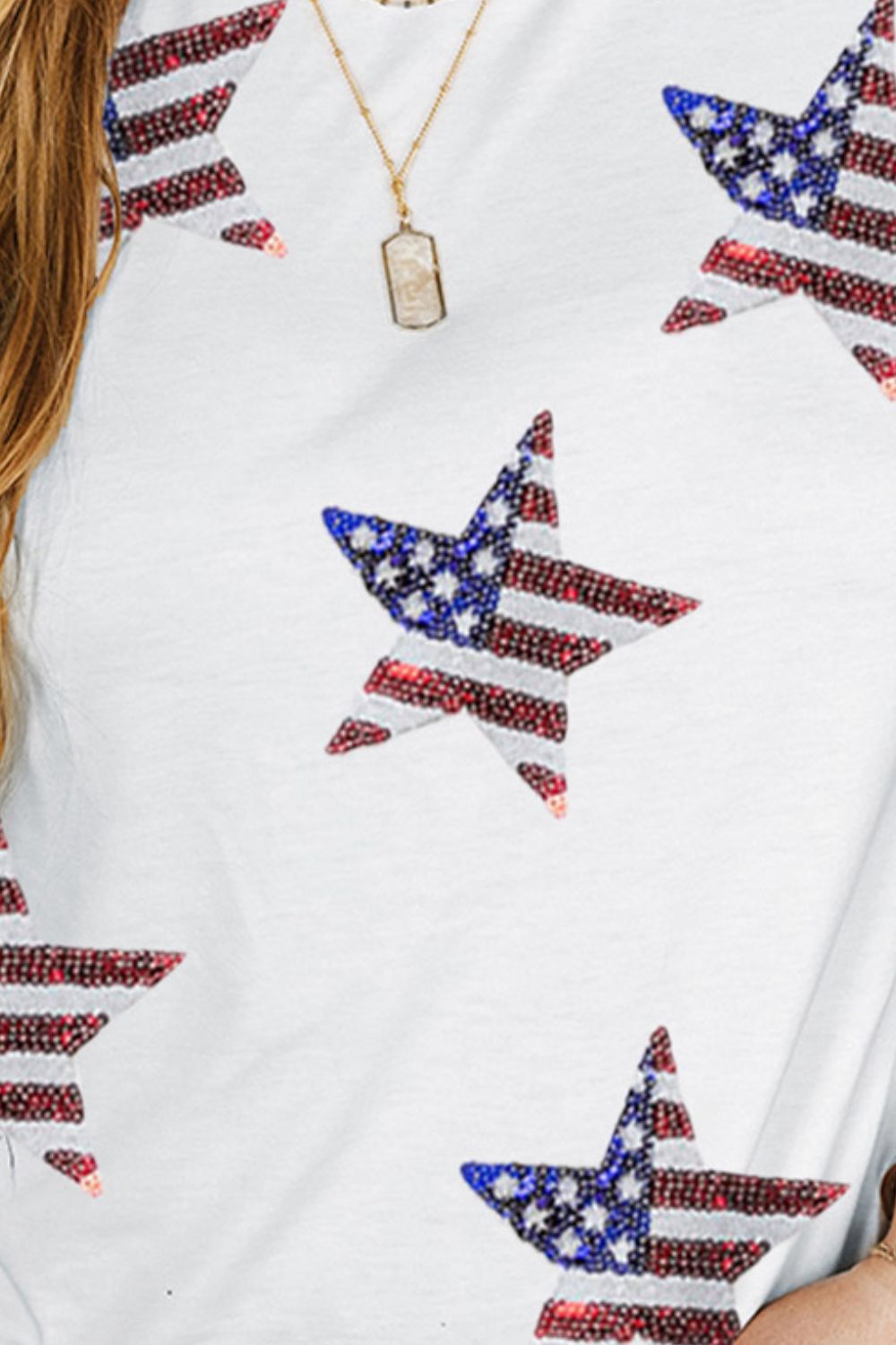 (1X-3X) America The Brave Sequin Star Round Neck Short Sleeve T-Shirt - BP