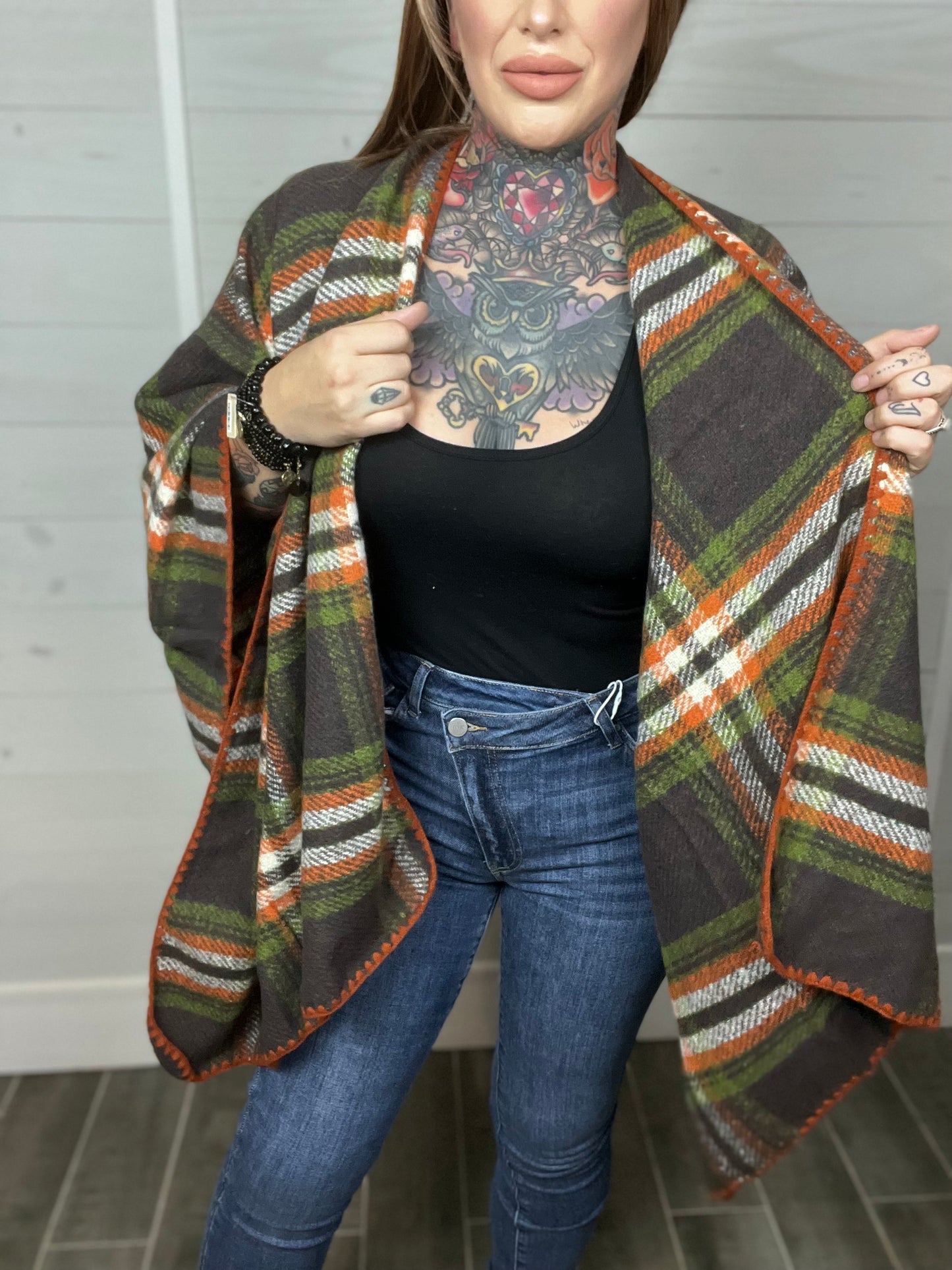 When The Leaves Turn Plaid Shawl