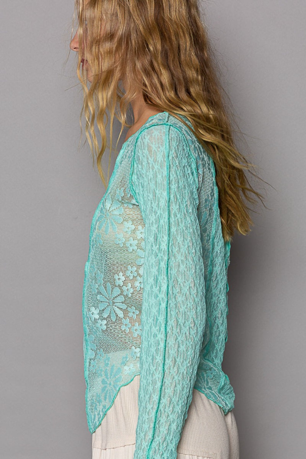 Redefining Grace Exposed Seam Long Sleeve Lace Knit Top (POL)