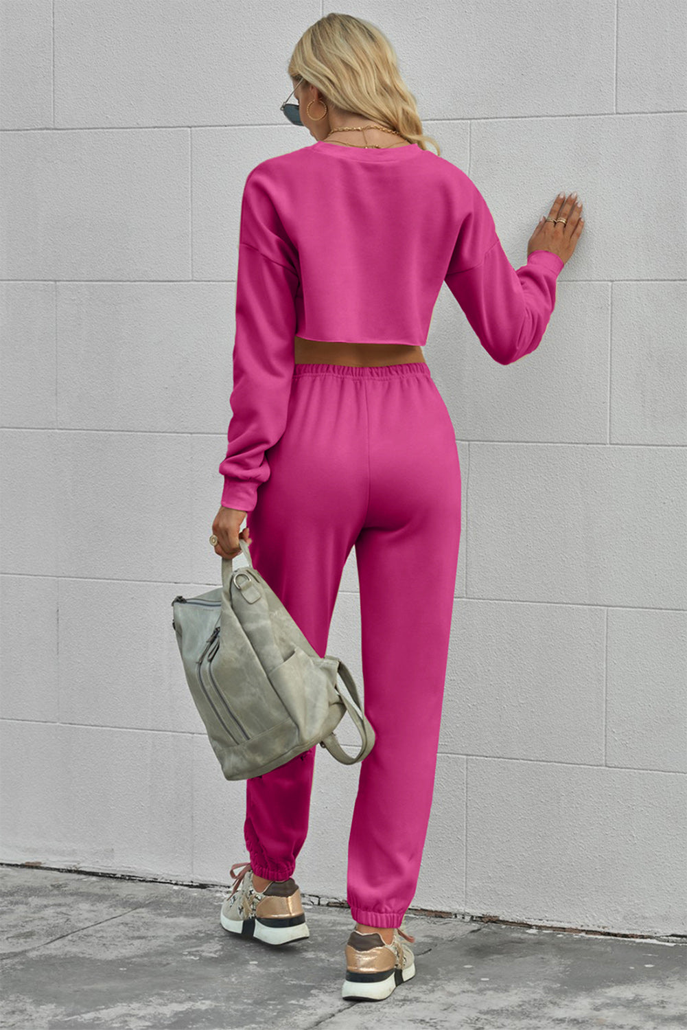 Kick It Up Round Neck Long Sleeve Cropped Top and Pants Set - BP