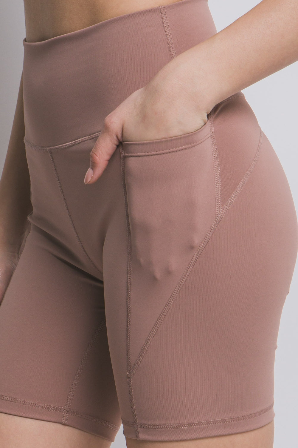 (Taupe) Race You There High Waist Seam Detail Active Shorts