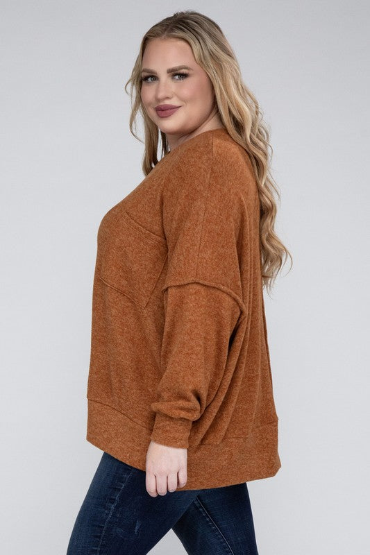 (1X-3X) Getting Serious  Brushed Melange Drop Shoulder Sweater (Multiple Colors) - BP