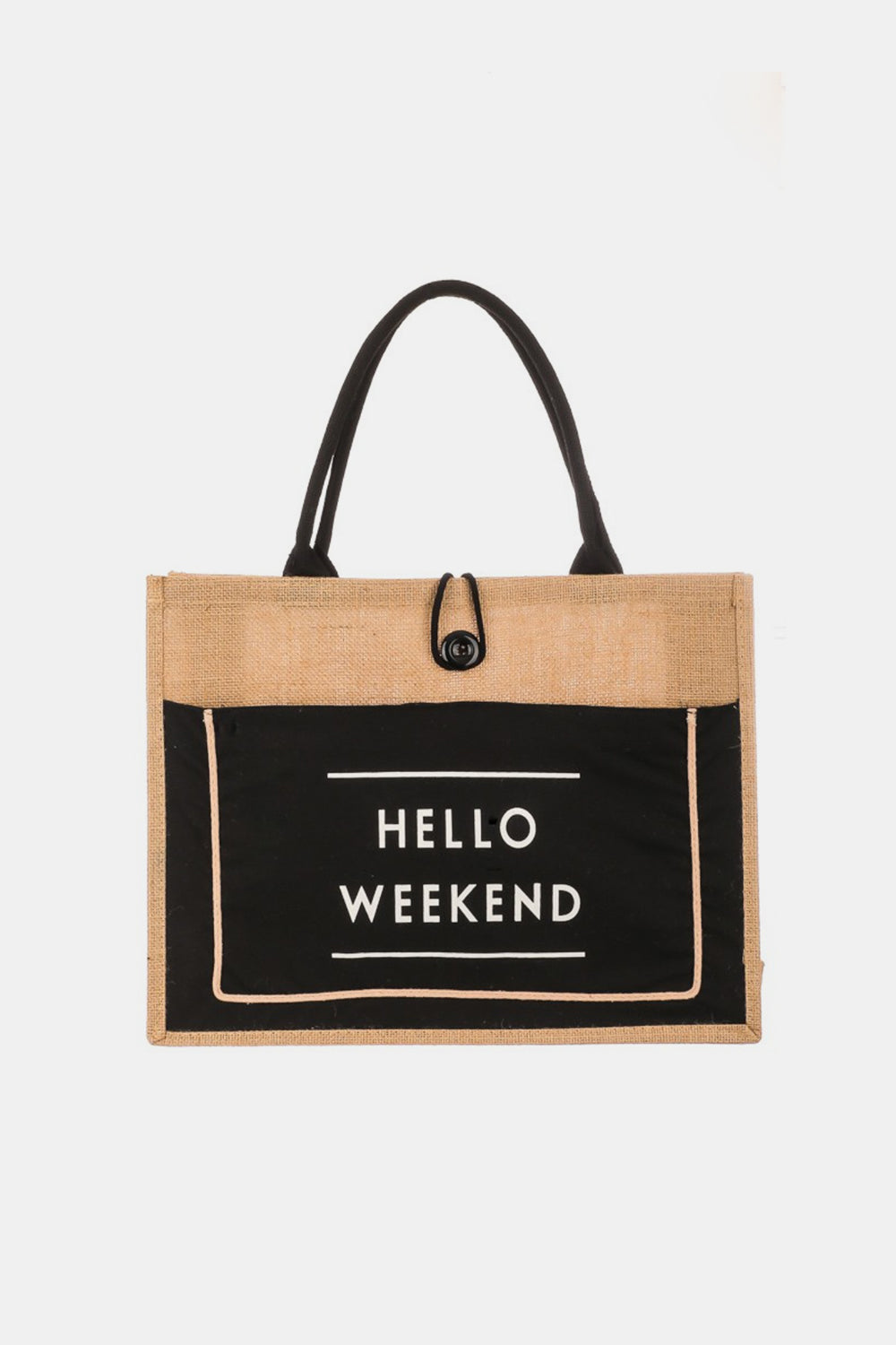 Hello Weekend Burlap Tote Bag (Multiple Colors)