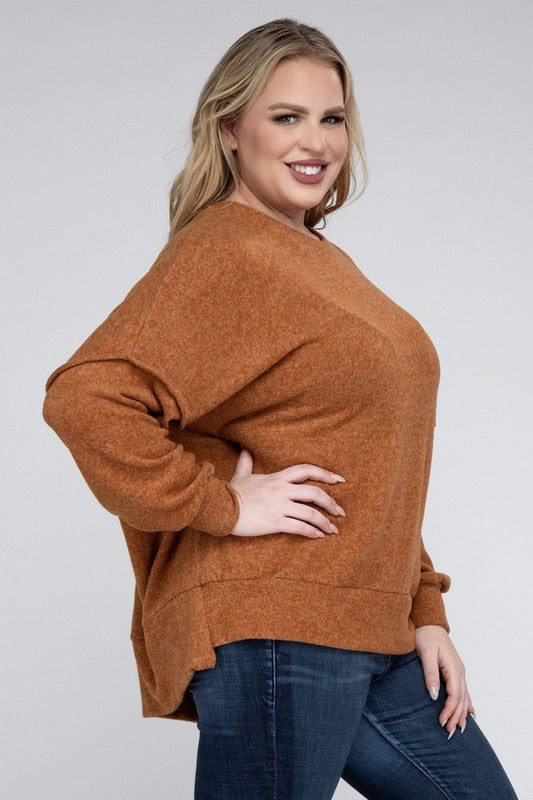 (1X-3X) Getting Serious  Brushed Melange Drop Shoulder Sweater (Multiple Colors) - BP