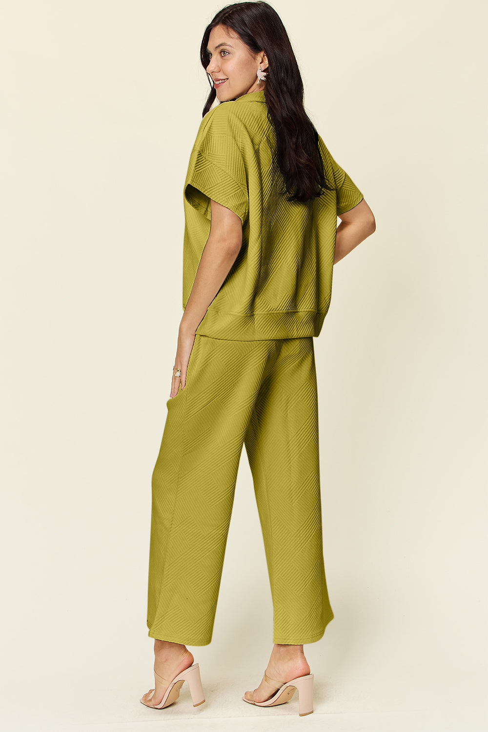 Trying Again Texture Half Zip Short Sleeve Top and Pants Set (Multiple Colors) - BP