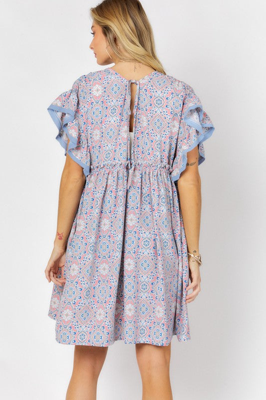 Cover Me In Daisies Printed Short Sleeve Ruffle Kimono (Davi & Dani)