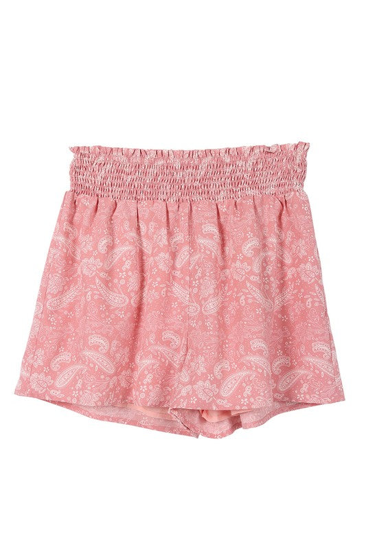 Paisley shirred waist casual shorts -  BP