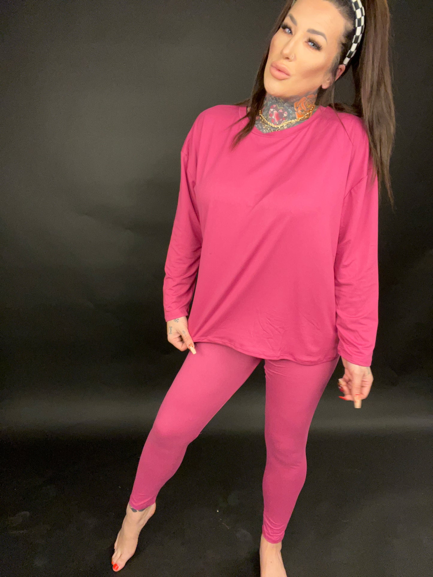 CURVY- Slayin' Today Long Sleeve Two Piece Legging Set (Multiple Colors)