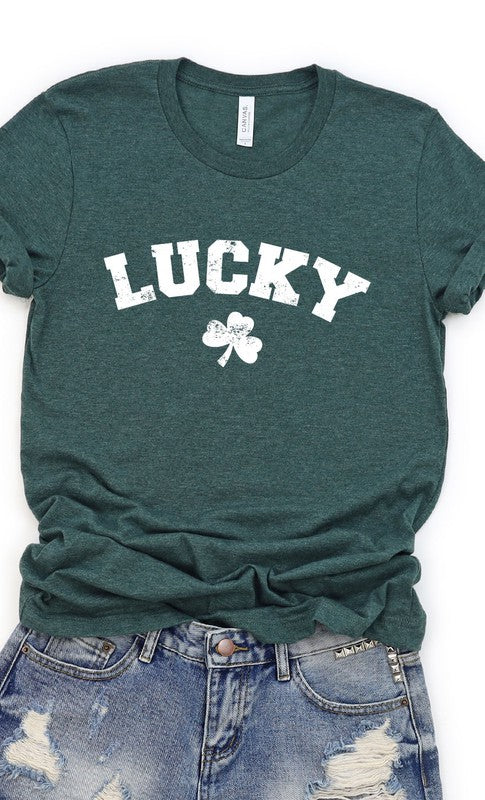 CURVY - Retro Lucky White ink Shamrock Graphic Tee PLUS (MULTIPLE COLORS) - BP