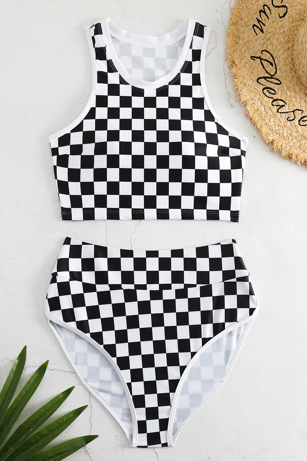 (S-2X) Salty But Cool Checkered Wide Strap Two-Piece Swim Set - BP