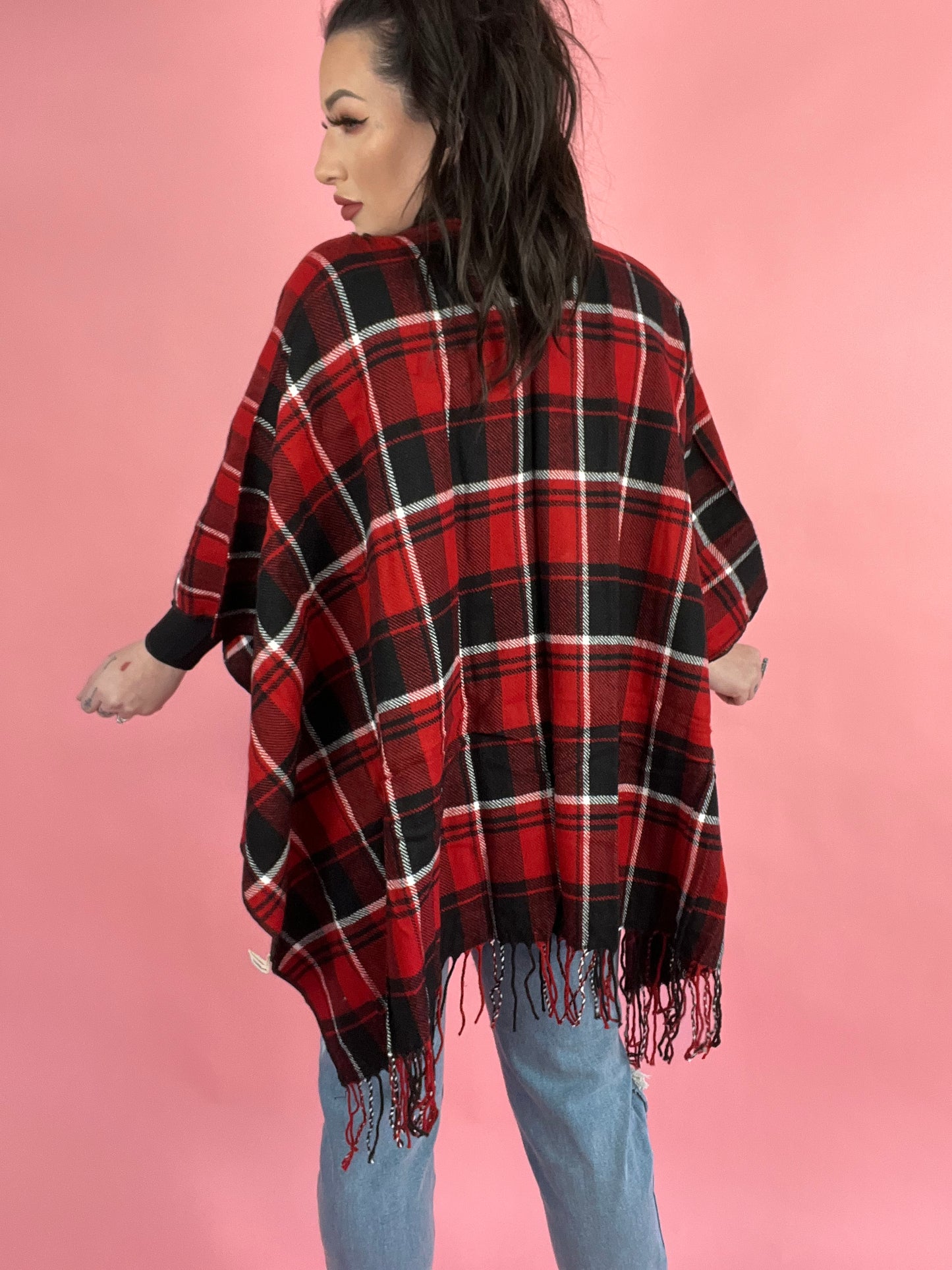 Status Quo Plaid Ruana with Fringe