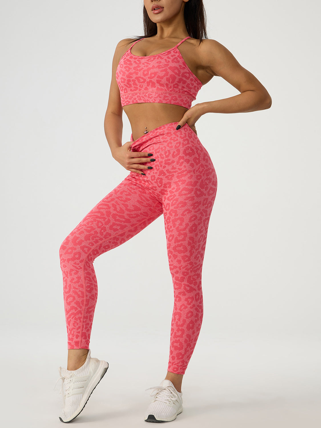 Prowlin For Gains Leopard Crisscross Top and Leggings Active Set (Multiple Colors)