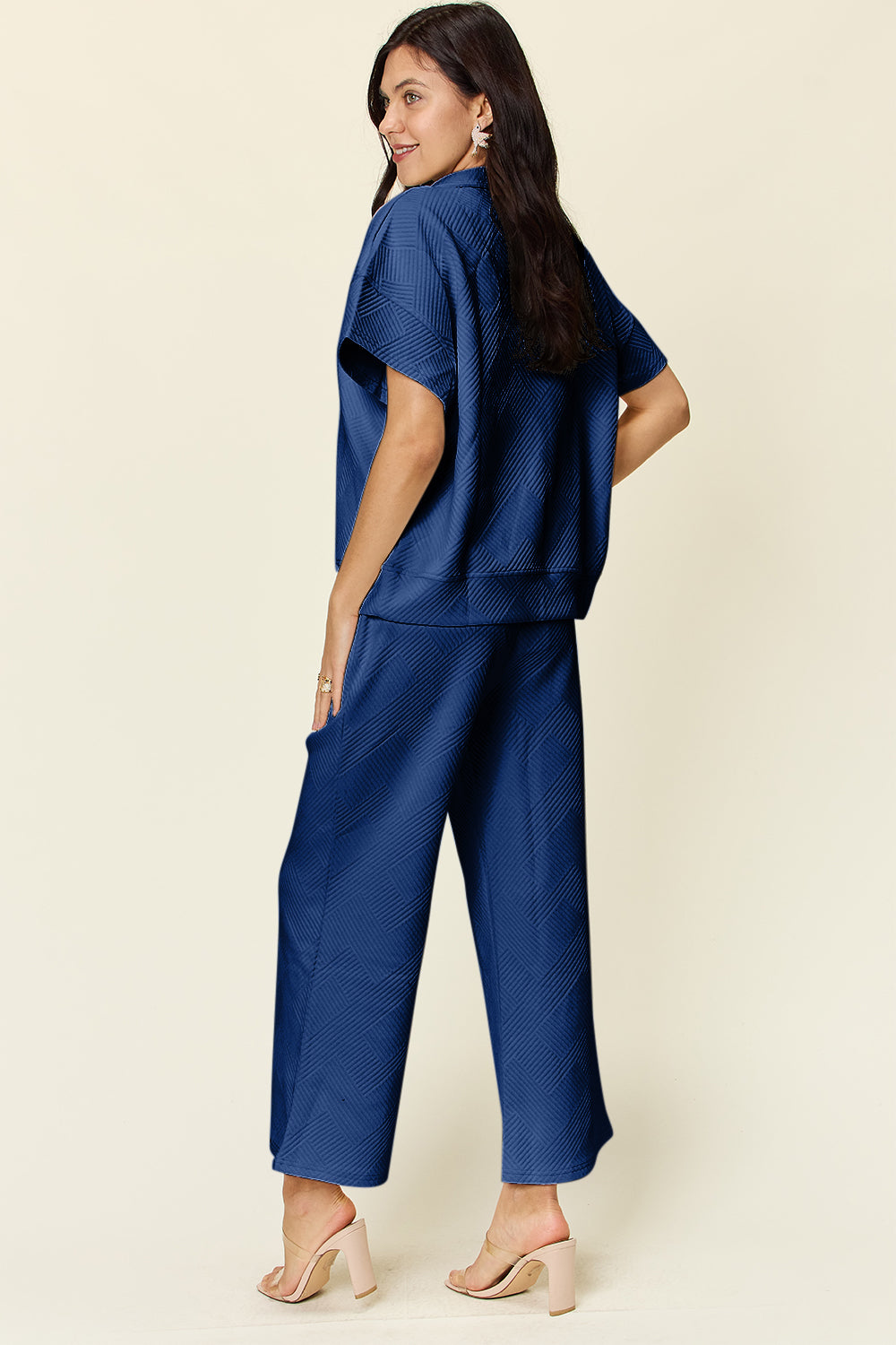 Trying Again Texture Half Zip Short Sleeve Top and Pants Set (Multiple Colors) - BP