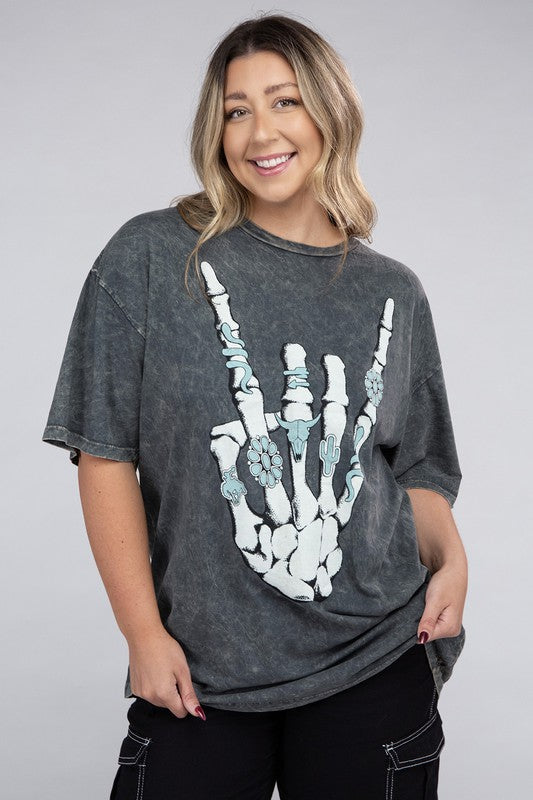 CURVY - Plus Skeleton Rock Hand Sign Graphic Top (MULTIPLE COLORS) - BP