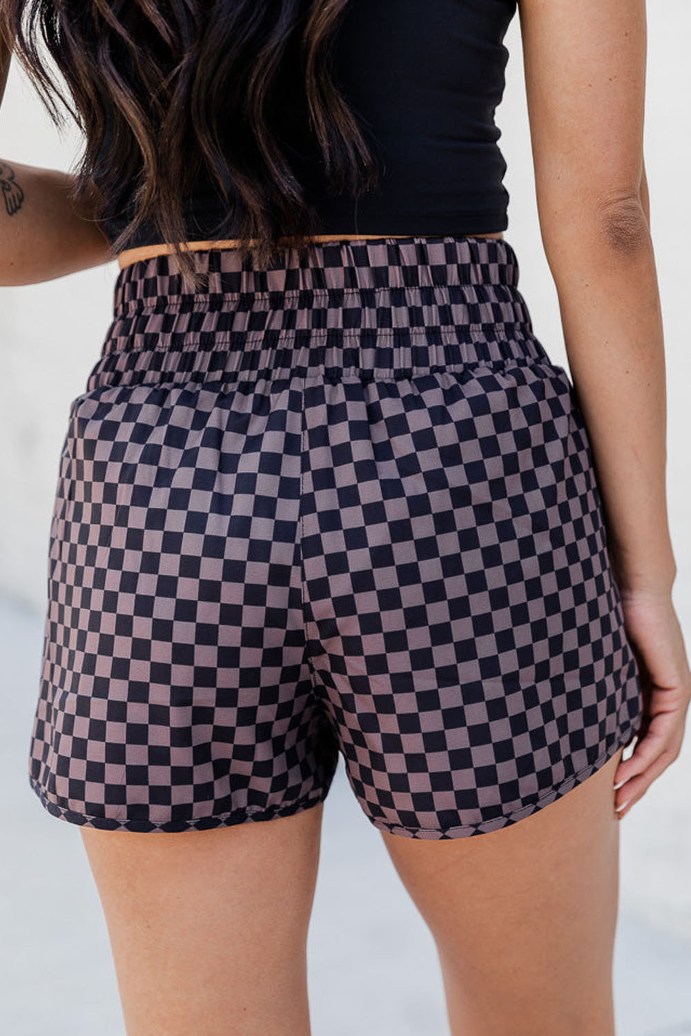 Hit The Ground Running Checkered Elastic Waist Shorts - BP