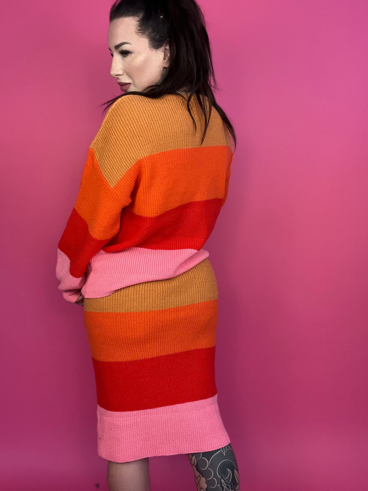 (TOP) Bold Rainbow Stripe Oversized Chunky Knit Pullover (MULTIPLE COLOR OPTIONS) - BP