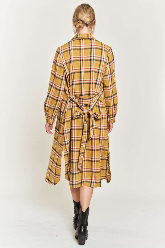 CURVY Jade By Jane - Plaid Print Collar Long Shirt Dress