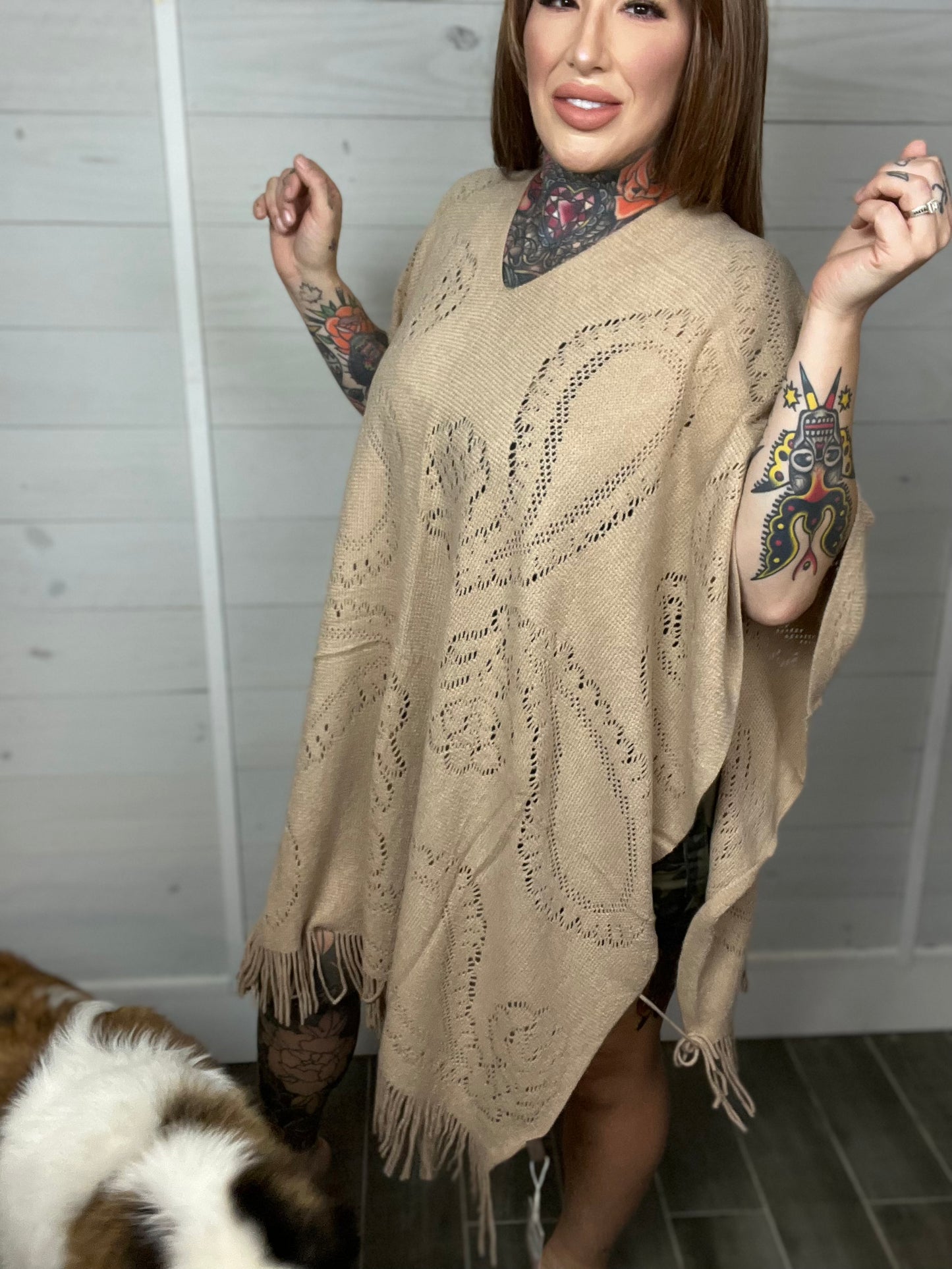 Warm Your Heart Paisley Fringe Poncho