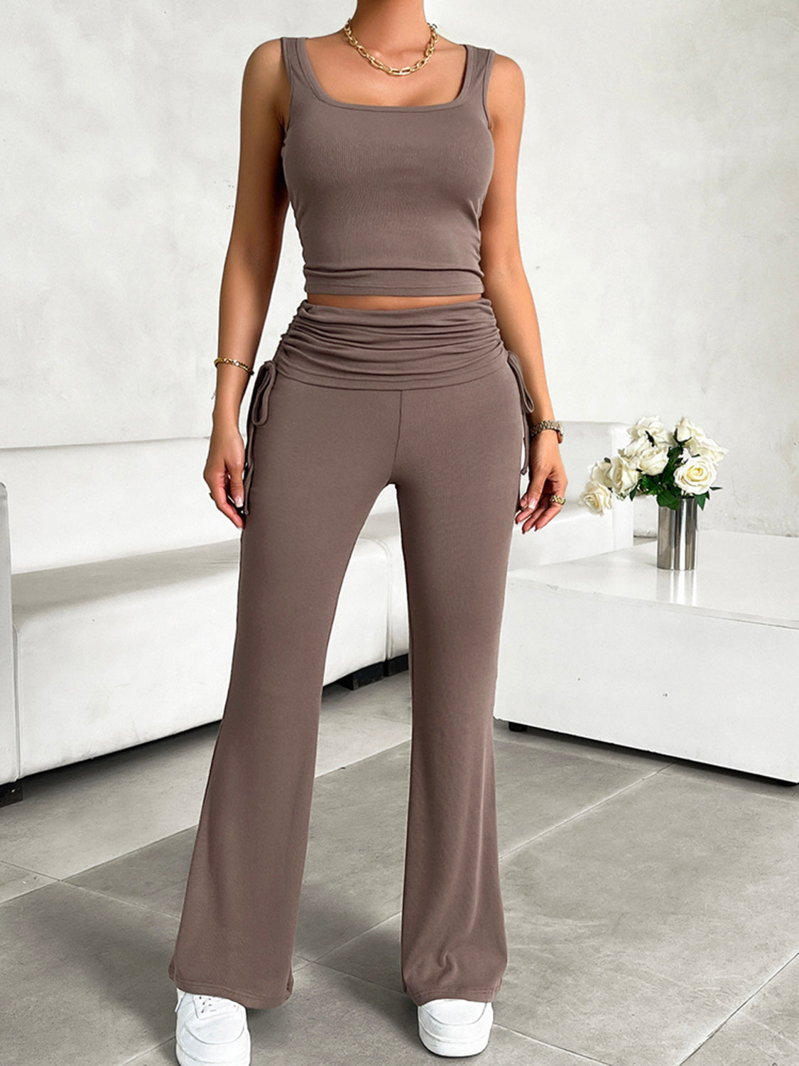 Sultry Mystique Square Neck Tank and Drawstring Pants Set (Multiple Colors)