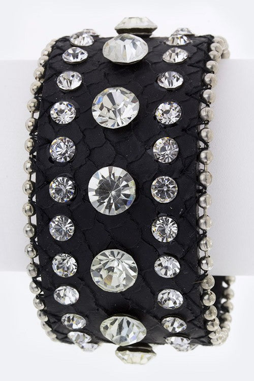 Bad Azz Mama Crystal Studs Embossed Leather Cuff