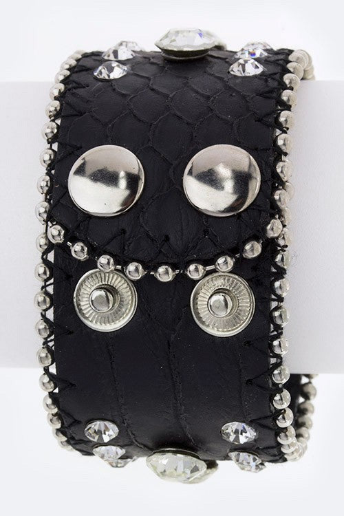 Bad Azz Mama Crystal Studs Embossed Leather Cuff