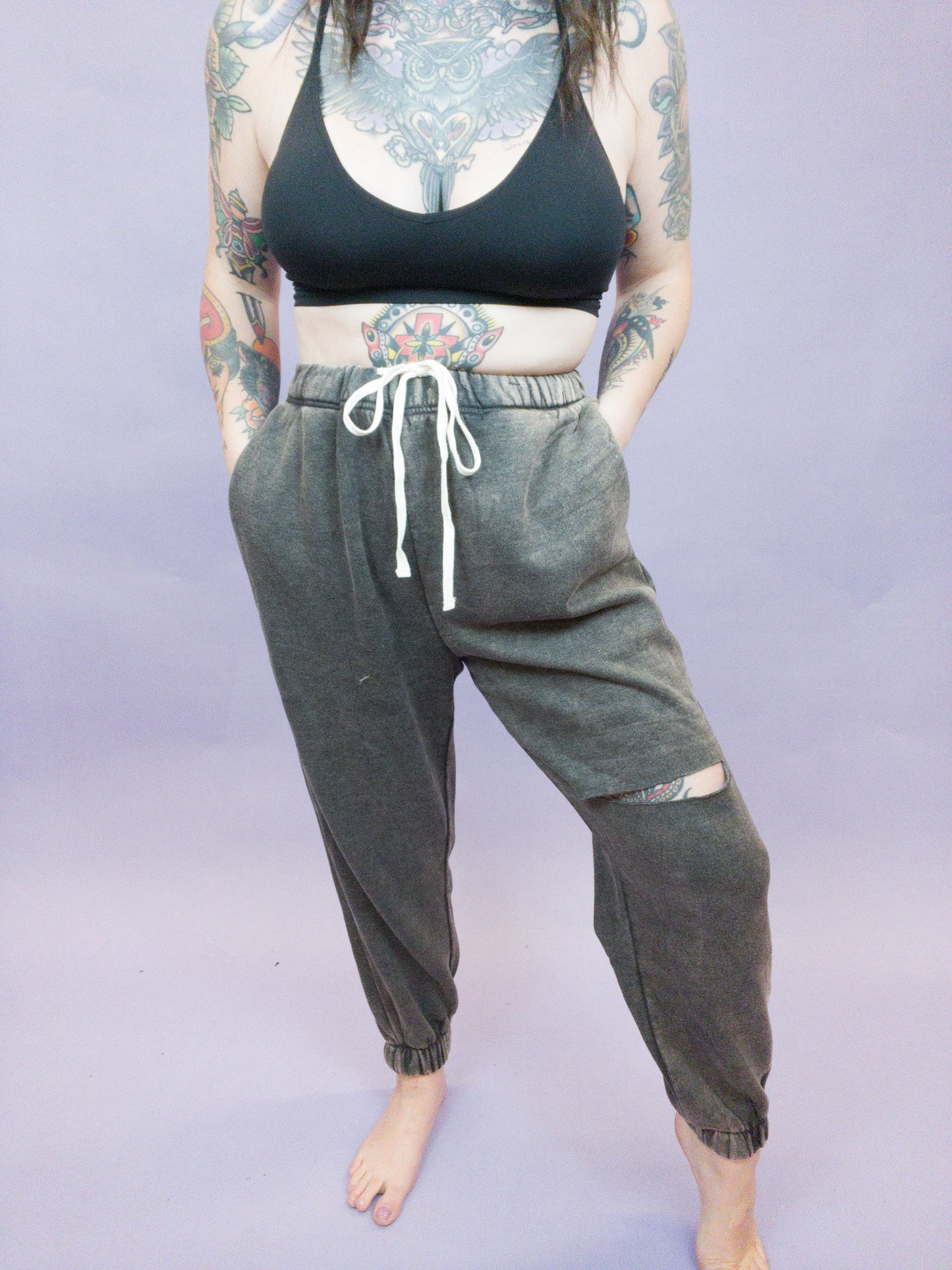 Curvy - Princess of Posh Laser Cut Acid Wash Pocketed Jogger